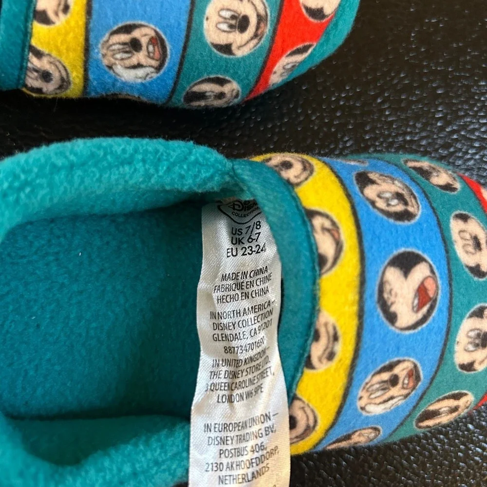 Disney Mickey Mouse Slippers Kids Size 7/8 Blue Fleece Slip On Cozy Character